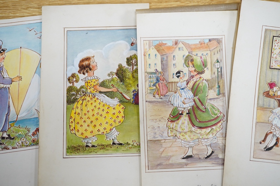 Elsie Naumann (20th. C), six original 1930’s watercolours for postcard designs, Humorous children, each monogrammed, largest 19.5 x 14cm. Condition - fair